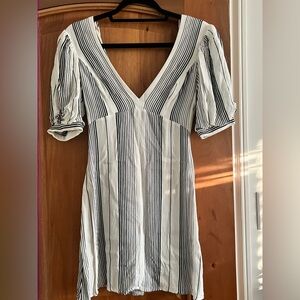 AFRM Black and White Striped V-Neck Dress